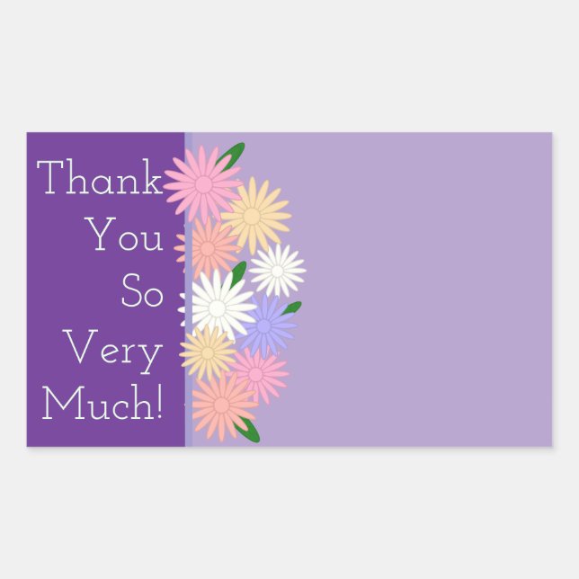 Custom Colourful Daisies Thank You Purple Rectangular Sticker (Front)