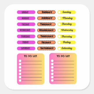 Custom Colourful Days of the Week Weekly Planner S Square Sticker