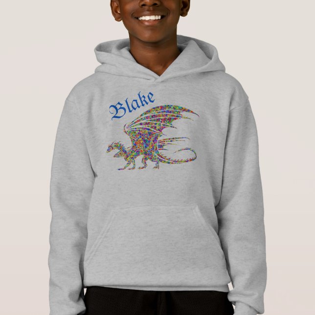 Custom Colourful Dragon Kid's Name T-Shirt (Front)