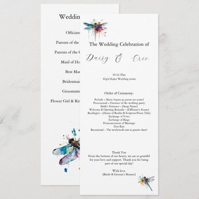 Custom Colourful Dragonfly Garden Wedding (Front/Back)