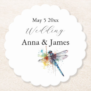 Custom Colourful Dragonfly Garden Wedding Paper Coaster