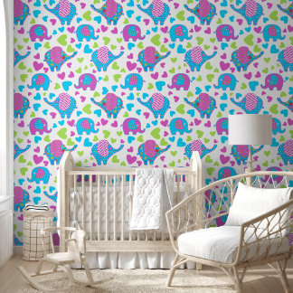 Custom Colourful Elephant Parade Pattern Wallpaper