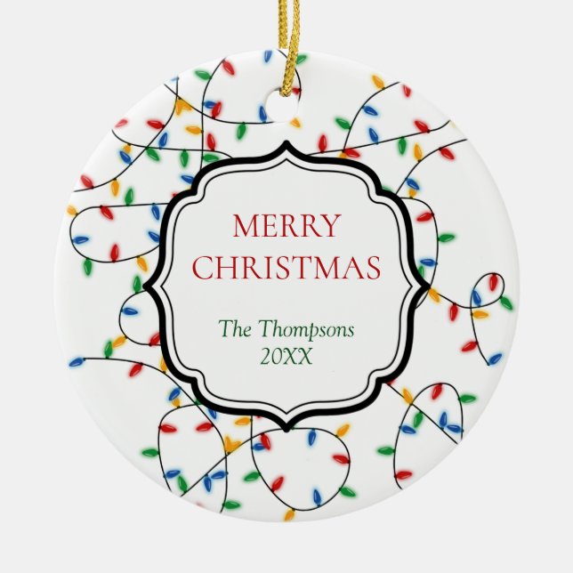 Custom Colourful Festive Christmas Lights Pattern  Ceramic Tree Decoration (Front)