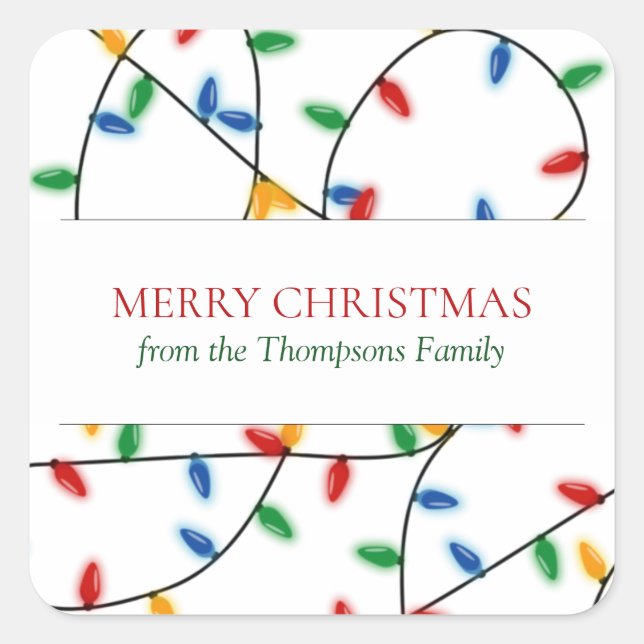Custom Colourful Festive Christmas Lights  Square Sticker (Front)