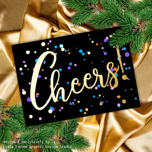 Custom Colourful Festive Gold Fireworks Confetti Foil Holiday Postcard