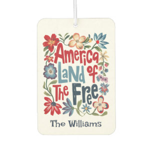 Custom Colourful Floral America Land Of The Free Car Air Freshener