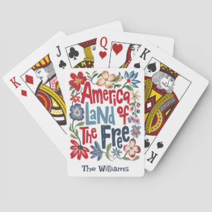 Custom Colourful Floral America Land Of The Free  Playing Cards