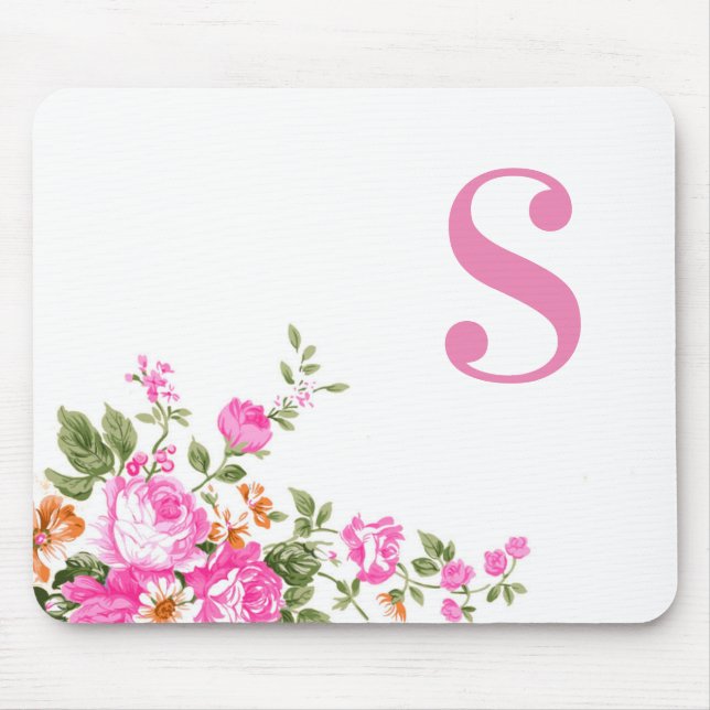 Custom Colourful Floral Mouse Pad with "S" (Front)