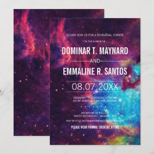 Custom Colourful Galaxy Wedding Rehearsal Dinner Invitation