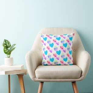 Custom Colourful Gliding Hearts Elegant Fun Blue Cushion
