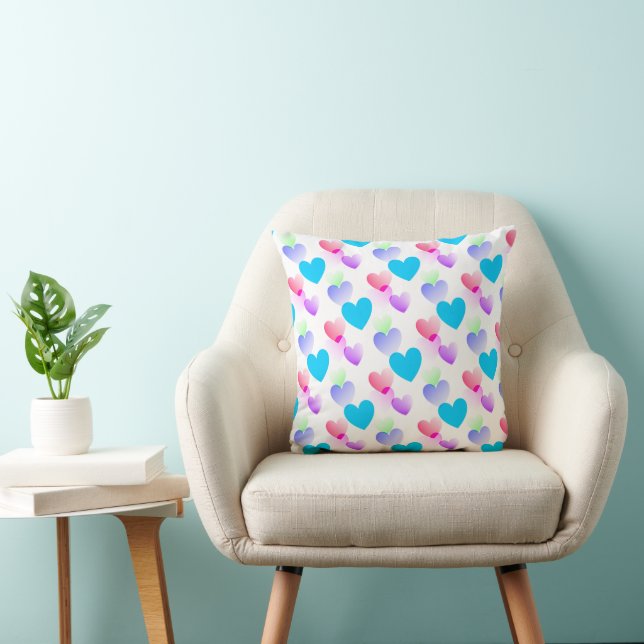 Custom Colourful Gliding Hearts Elegant Fun Blue Cushion (Chair)