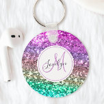 Custom Colourful Glitter Mermaid Monogrammed Name Key Ring<br><div class="desc">Easily personalise this beautiful sparkly faux glitter keychain with your custom monogram and name.</div>