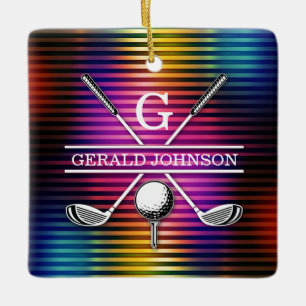 Custom Colourful Golf Monogram Design Ceramic Ornament