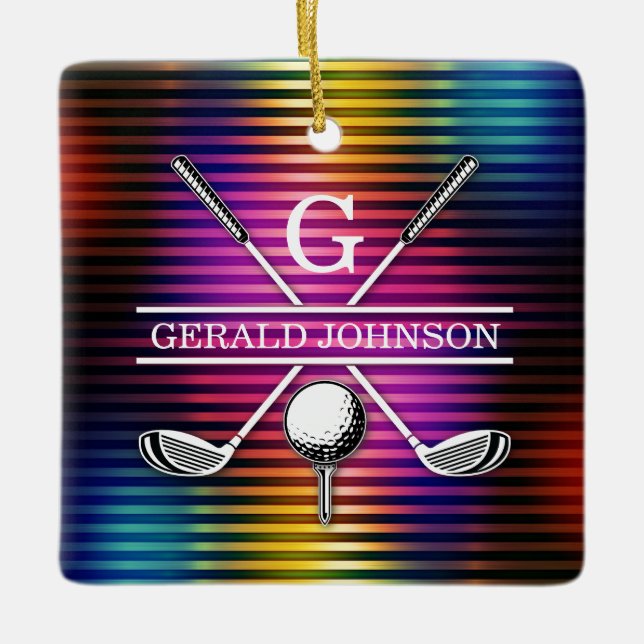 Custom Colourful Golf Monogram Design Ceramic Ornament (Front)