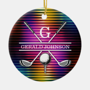 Custom Colourful Golf Monogram Design Ceramic Tree Decoration