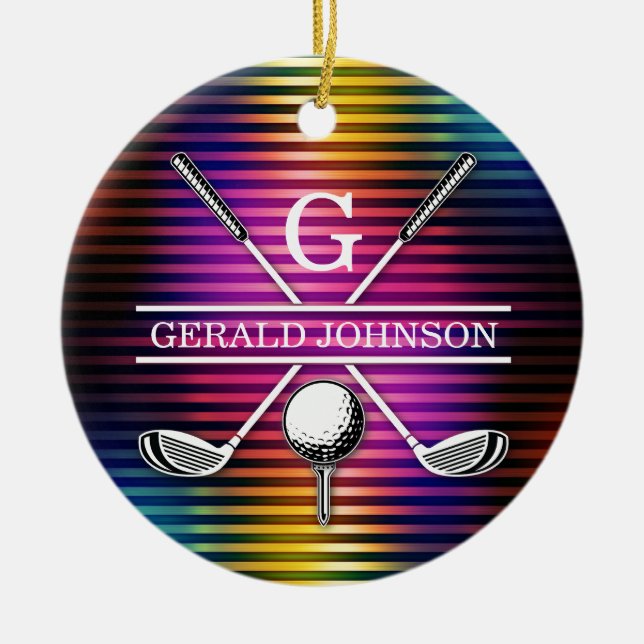 Custom Colourful Golf Monogram Design Ceramic Tree Decoration (Front)