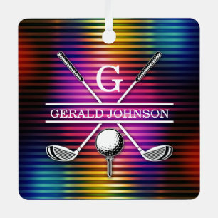 Custom Colourful Golf Monogram Design Metal Tree Decoration