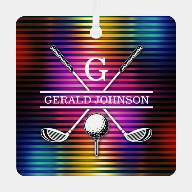 Custom Colourful Golf Monogram Design Metal Tree Decoration (Front)