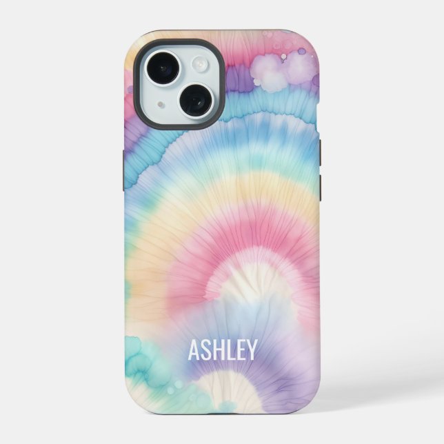 Custom Colourful Groovy Tie Dye Pattern iPhone 15 Case (Back)