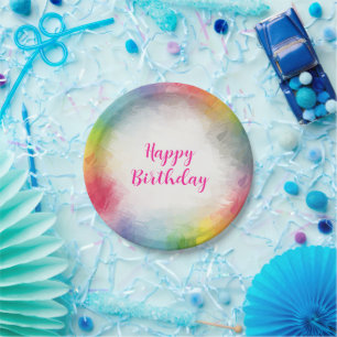 Custom Colourful Handwritten Text Happy Birthday Paper Plate