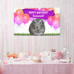 Custom Colourful Happy Birthday Grey Guinea Pig   Banner