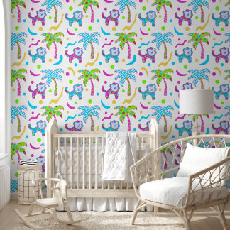 Custom Colourful Lions In The Jungle Pattern Wallpaper