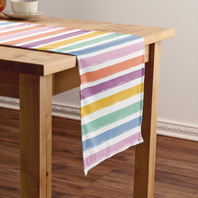 Custom Colourful Modern Cute Easter Party Striped Short Table Runner (In Situ)