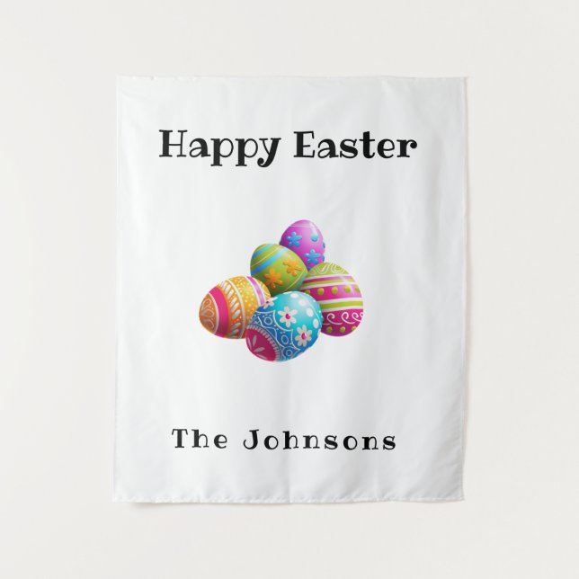 Custom Colourful Modern Egg Hunt Happy Easter  Tapestry (Front)