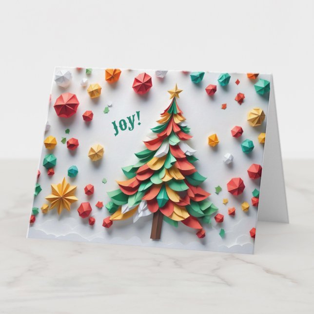 Custom Colourful Origami Tree Joyful Holiday Card  (Creator Uploaded)
