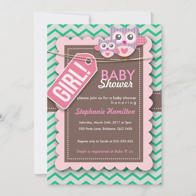 Custom colourful owl baby shower invite (Front)