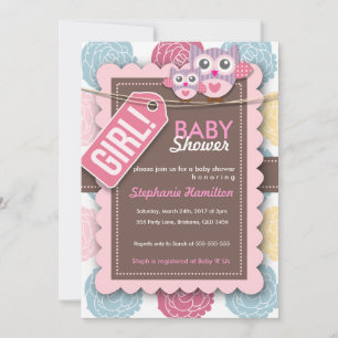 Custom colourful owl flower baby shower invite