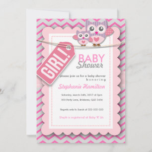 Custom colourful owl flower baby shower invite