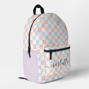Custom Colourful Pastel Colours Chequered Pattern Printed Backpack