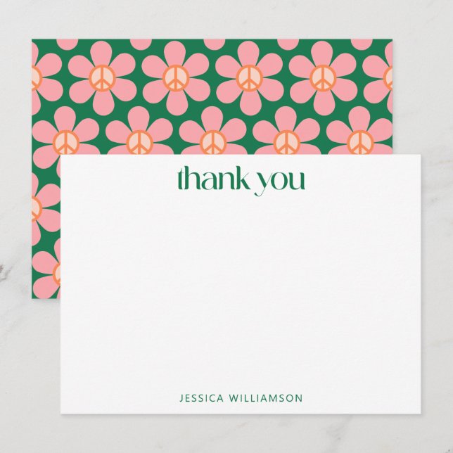 Custom Colourful Peace Floral Green Bridal Shower  Thank You Card (Front/Back)