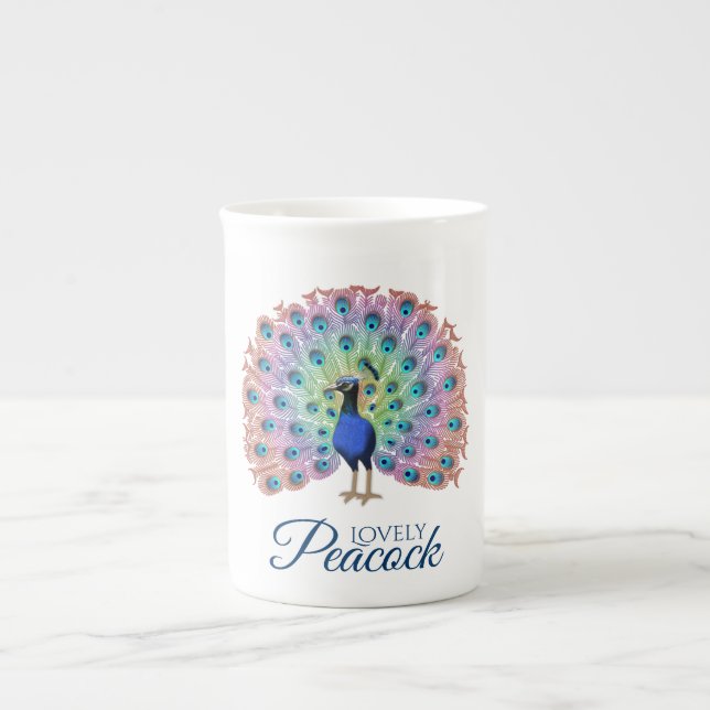 Custom Colourful Peacock Bone China Mug (Front)