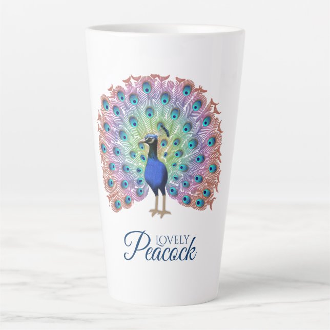 Custom Colourful Peacock Latte Mug (Front)