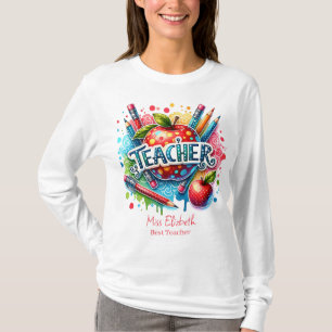 Custom Colourful Pencil Apple Teacher Appreciation T-Shirt