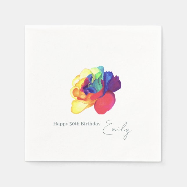 Custom Colourful Rainbow Rose Birthday Napkin (Front)