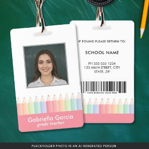Custom Colourful Red Barcode School Teacher ID Badge