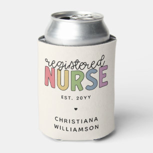 Custom Colourful Registered Nurse RN Graduation Can Cooler