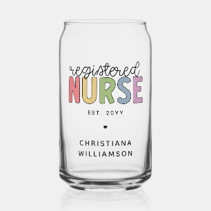 Custom Colourful Registered Nurse RN Graduation Can Glass