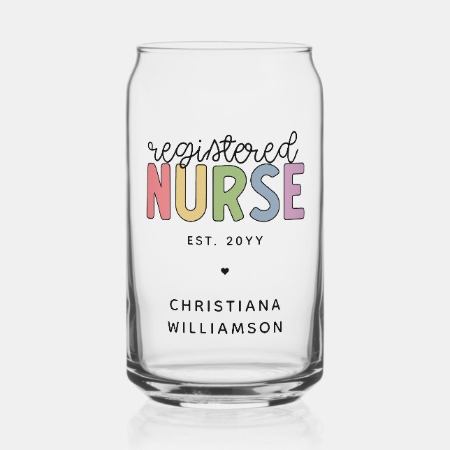Custom Colourful Registered Nurse RN Graduation Can Glass (Front)