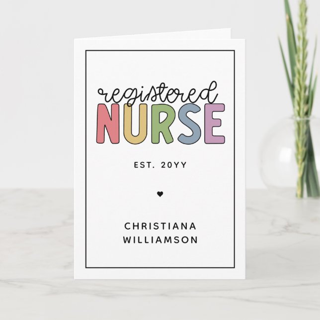 Custom Colourful Registered Nurse RN Graduation Card (Front)