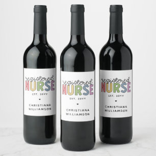 Custom Colourful Registered Nurse RN Graduation Wine Label