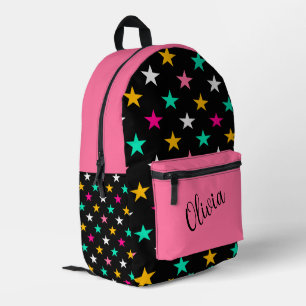Custom colourful Stars and solid Light Pink Printed Backpack