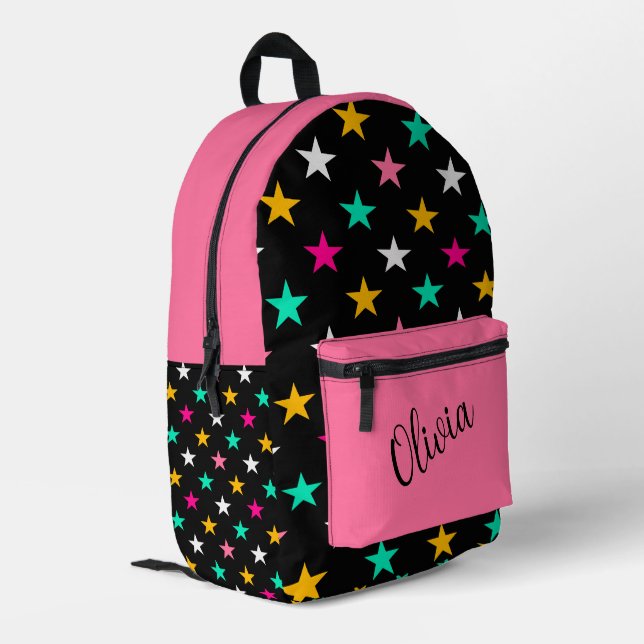 Custom colourful Stars and solid Light Pink Printed Backpack (Back Corner Left)