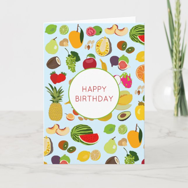 Custom Colourful Summer Fruit Pattern Holiday Card (Front)