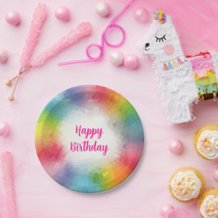 Custom Colourful Template Script Happy Birthday Paper Plate