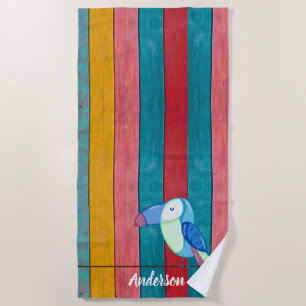 Custom Colourful Toucan Beach Rustic Wood   Towel