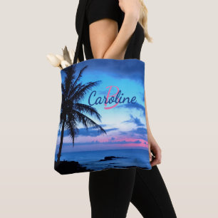 Custom Colourful Tropical Island Beach Ocean Sunse Tote Bag